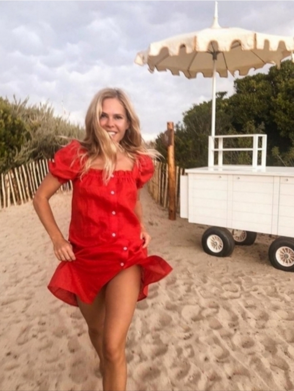 Sleeper 100% linen cherry red brigitte dress, xsmall